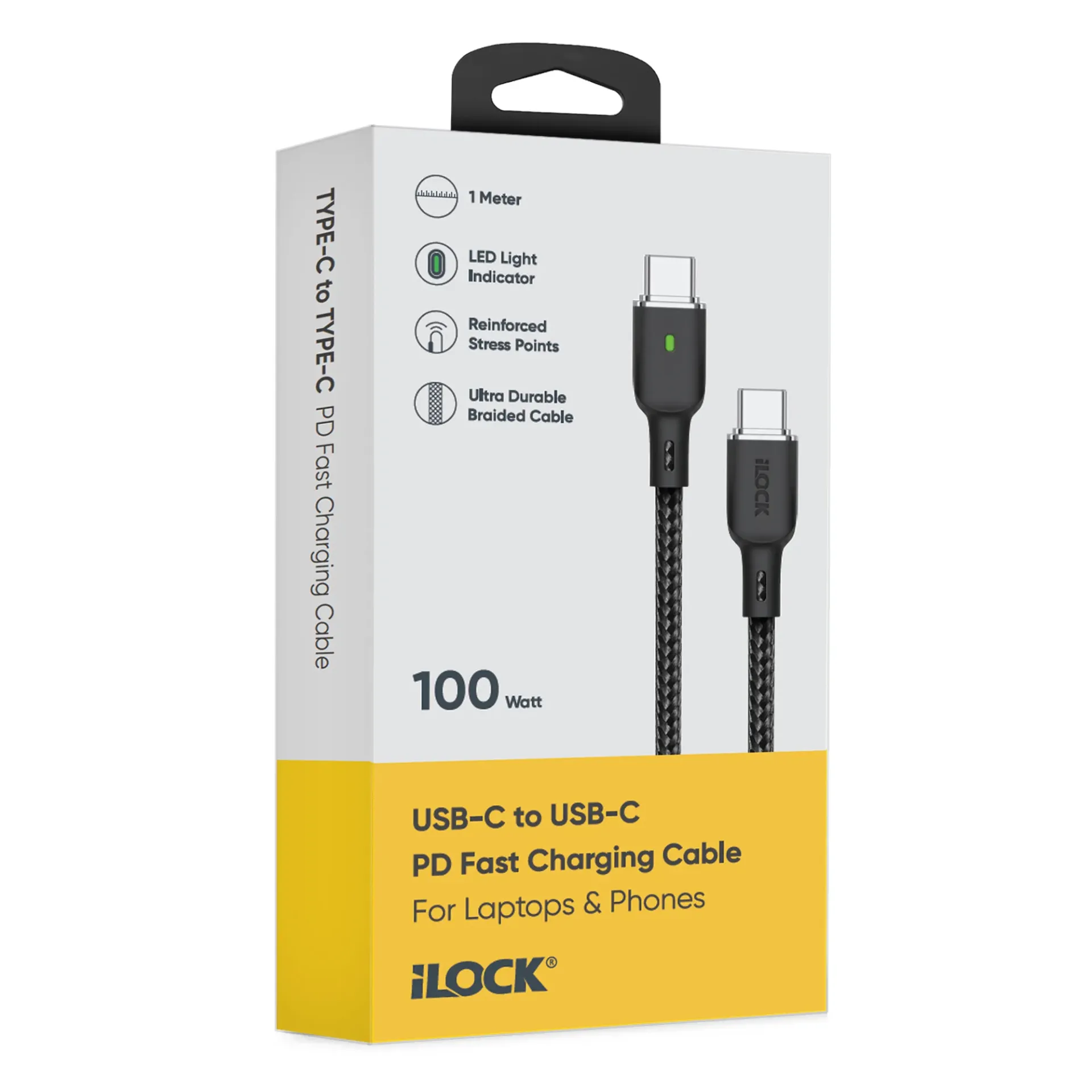 [513701] كابل شاحن قماش Type C to C 100w - اضاءة جانبية